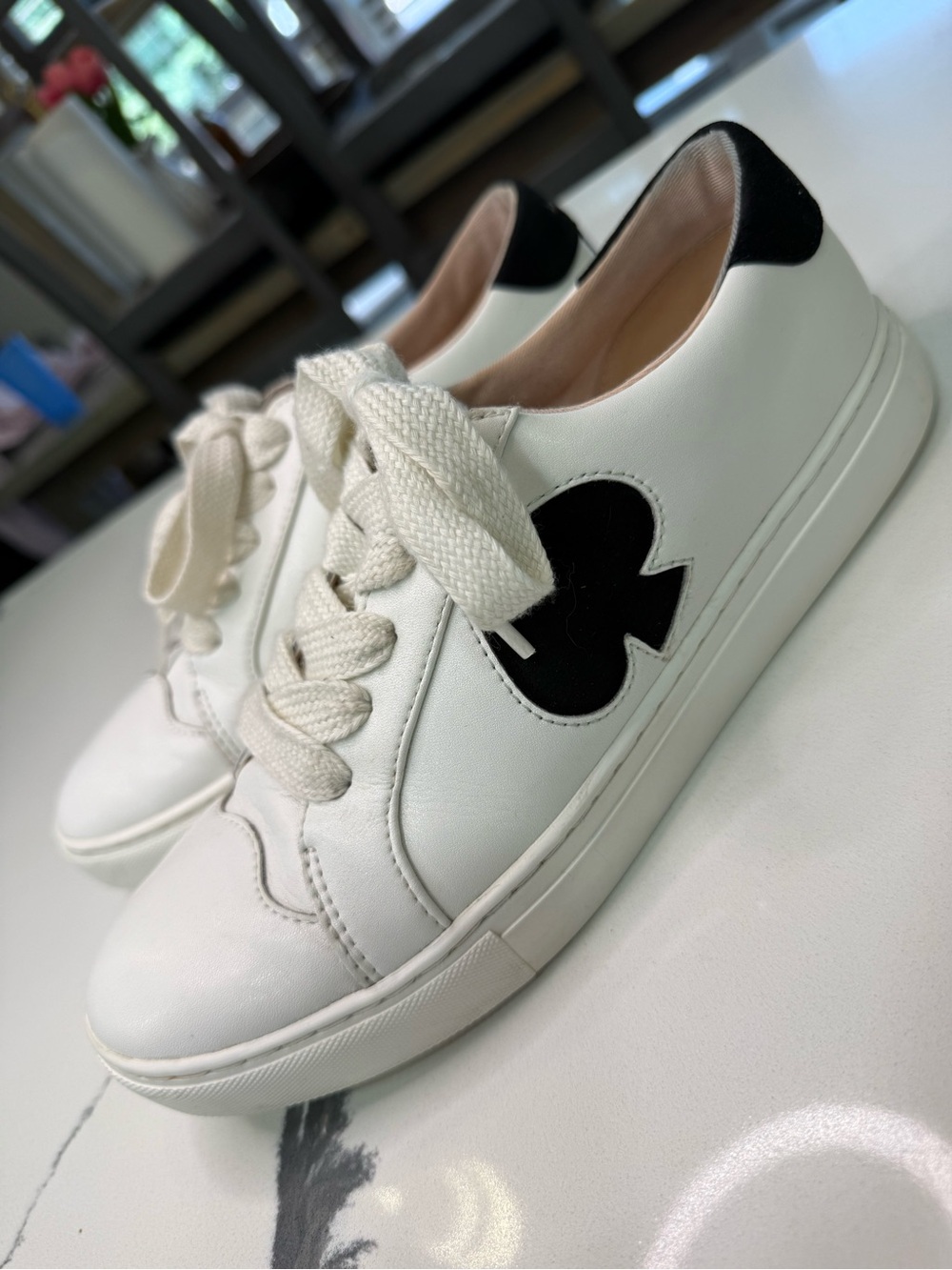 Kate Spade New York Fez Sneakers. Leather With Black Suede Spade Logo . Size 9